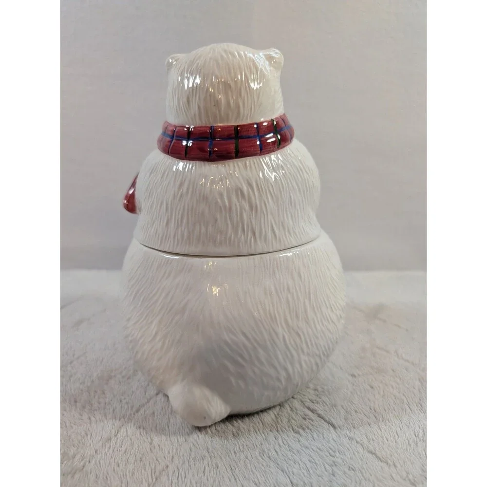 Vintage Pfaltzgraff Snow Bear Cookie Jar 8” Polar Bear Winter Pottery Candy Jar